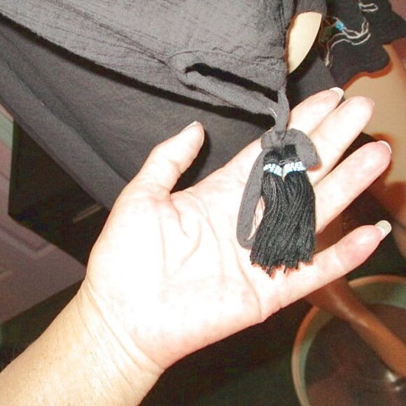 Free People Tunic Top Size XS Asymmetrical Beaded Embroidered Gauze Puff Sleeve - Picture 6 of 10